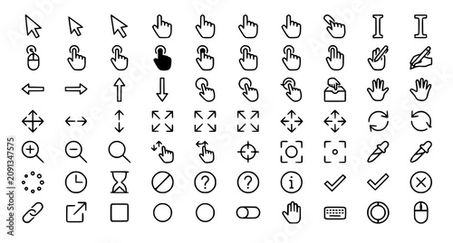 Schilderij op canvas Cursor Hand Pointer Click Icon Collection Editable Stroke UI UX Vector Set