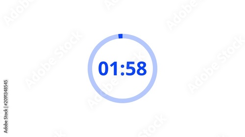 2 Minute Countdown Timer Animation in One Minute, Fast Two Minutes Countdown in 60 Seconds, 120 to 0 Seconds Digital Timer Video in 4K. 
