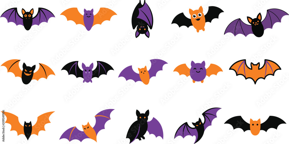 Obraz premium Halloween bat collection cute cartoon bat graphics for spooky season designs