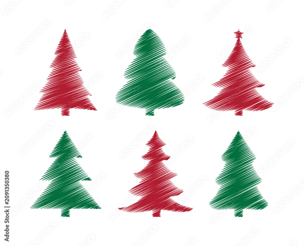 Fototapeta premium christmas tree icons - sketch shading lines design