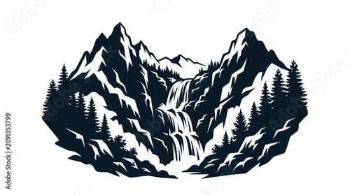 фотографія Majestic Mountain Waterfall Landscape Silhouette - Nature Scene
