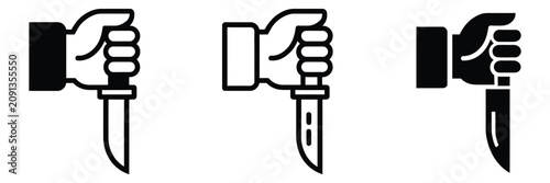 Foto Hand holding dagger icon variations combat grip, military survival knife, defens