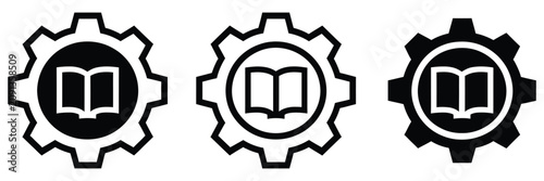Tableau sur toile Book in gear icon for learning progress, documentation, technical manual, educat