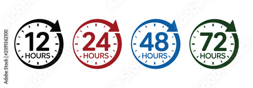 Photos Different time interval countdown timer set, 12 24 48 and 72 hour indicators with colorful arrows for promotion and delivery