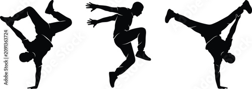 Bild auf Leinwand Breakdance Dancer Silhouette Vector Set with Dynamic Hip Hop Dance Poses Collect