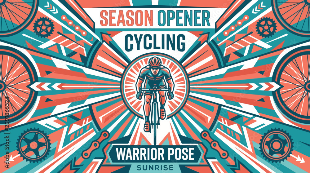 Fototapeta premium Season Opener Cycling Warrior Pose Sunrise Dynamic Graphic Design