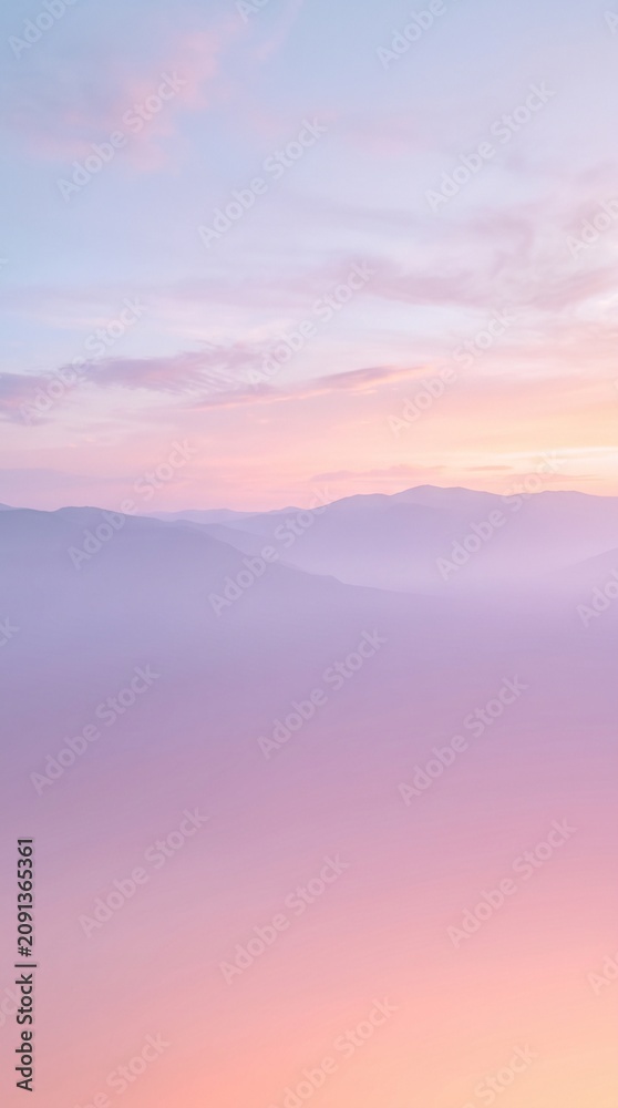 Obraz premium Dreamy Pastel Sunset Over Foggy Mountains Minimalist Landscape