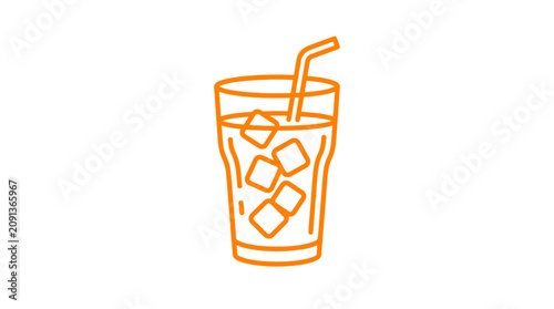 Картината върху платно Refreshing Orange Drink with Ice Cubes and Straw Icon