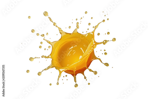 Juicy citrus liquid splashing and forming an expressive crown shape with droplets, depicting energy, natural flavor, and freshness