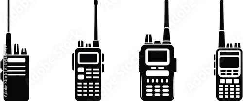 Schilderij op canvas Walkie Talkie Radio Communication Icon Set Featuring Two Way Radio Wireless Tran