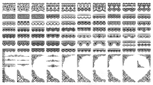 :
Elegant Seamless Lace Border Collection with Black Decorative Wedding Pattern Vector Set