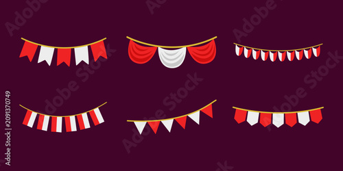 Red and White Indonesian Flag Bunting and Garland Decoration Set