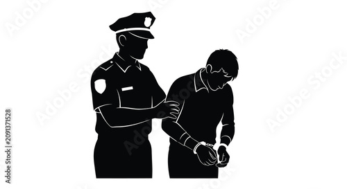 Tableau sur toile Police officer arresting a suspect in a black silhouette arrest apprehension aut