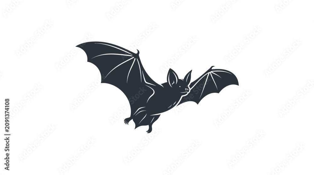 Fototapeta premium Flying bat silhouette vector illustration isolated on white background for Halloween layout