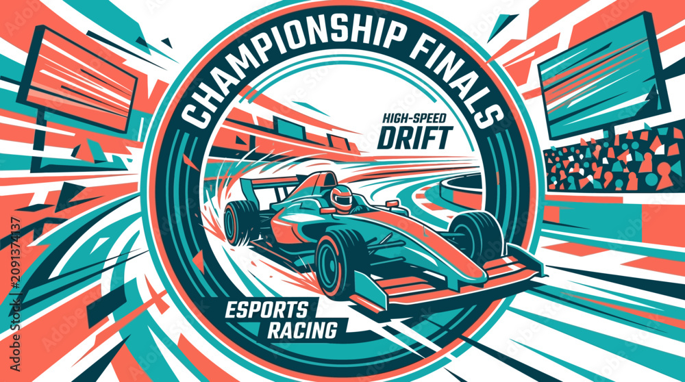 Obraz premium Digital Esports Racing Championship Finals High Speed Drift Event Poster Vibrant Design