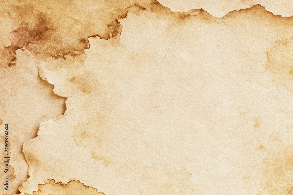 Fototapeta premium Aged paper texture background with peeling edges and stains