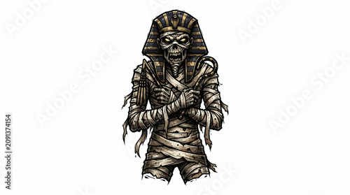 Foto Spooky Egyptian mummy pharaoh vector illustration isolated on white background,