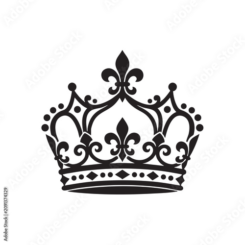 Картината върху платно Crown Vector Illustration Isolated on White Background with Vintage Ornamental D