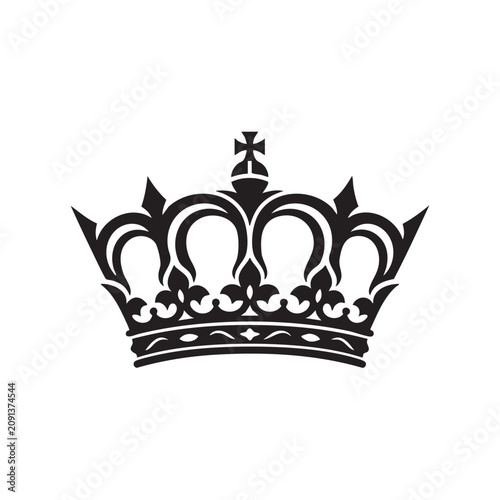Vintage Royal Crown Vector Illustration with Heraldic Shield, Floral Ornament Frame and Decorative Emblem Design for Retro Tattoo, Label, Banner and Symbol Elements