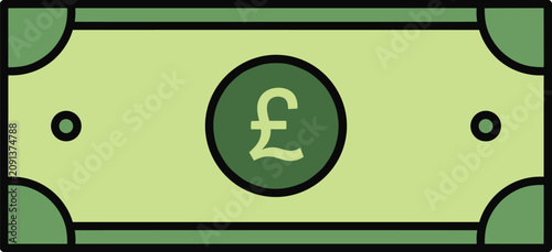 Photos A single british pound sterling banknote with green color, black outline, and pound sign in center