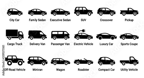 Foto Modern Vehicle Silhouette Icon Pack Black Transportation Vector Illustration