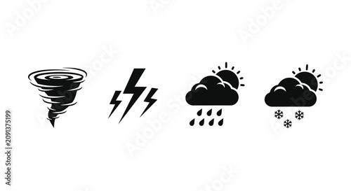 Photos Weather icons featuring a tornado lightning rain and snow in a black silhouette