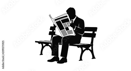 Photos A man reading a newspaper on a park bench depicted as a black silhouette reader