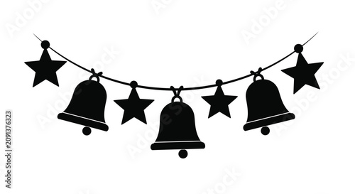 Photos Festive garland with alternating star and bell shapes a black silhouette against