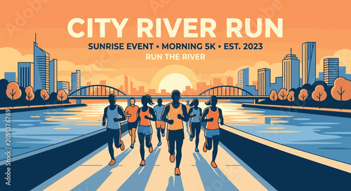 City River Run Sunrise Event Morning 5k Est 2023 Illustration