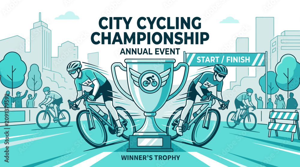 Obraz premium City Cycling Championship Annual Event Celebrates Winners Trophy And Athletes