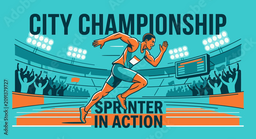 City Championship Sprinter In Action Running Race At Stadium