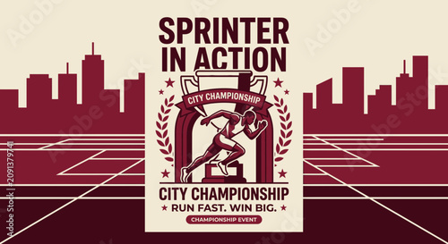 City Championship Sprinter In Action Victory Trophy and Skyline