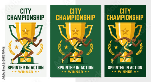 City Championship Sprinter In Action Winner Trophy And Laurel Wreath Graphics