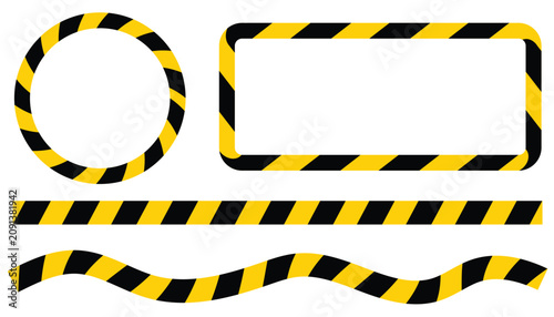 Black and Yellow Hazard Stripe Border Bundle – Warning Tape Frames and Dividers Vector Set