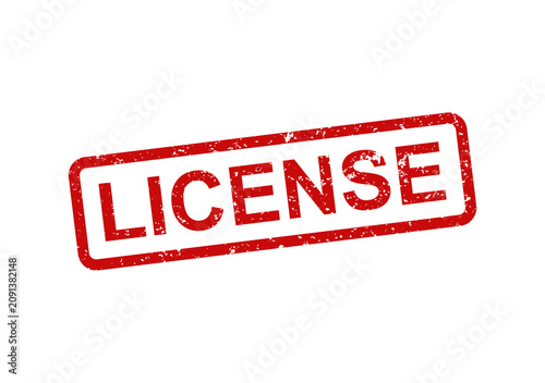Red license stamp with bold white text illustration