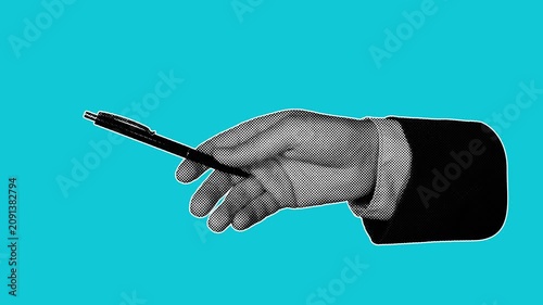 Halftone Business Hand Offering Pen Signing Animation