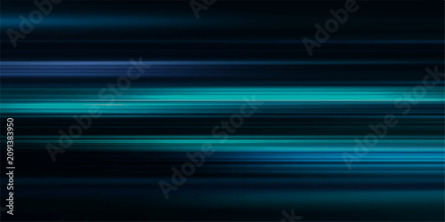 Obraz na płótnie Abstract streaks of teal and blue light flow horizontally across a dark background, creating a dynamic sense of motion and modern digital artistry