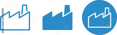 Set of factory icons, outline, solid and circle styles