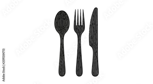 Фотография Spoon fork and knife set in a black silhouette illustration spoon fork cutlery f