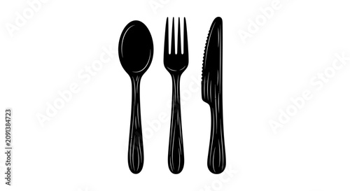 Schilderij op canvas Spoon fork and knife arrangement in black silhouette style spoon fork cutlery fl