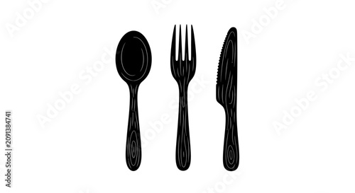 Картината върху платно Cutlery set illustration featuring a spoon fork and knife silhouette spoon fork