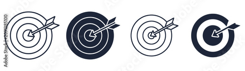 Hitting the target with arrows in a minimalist vector icon set for business strategy and success