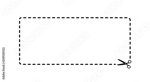Rectangular dotted line with scissors a cutting shape on white background silhouette rectangle scissors snip