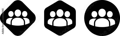 Set of group or team icons in diamond, hexagon and circle shapes
