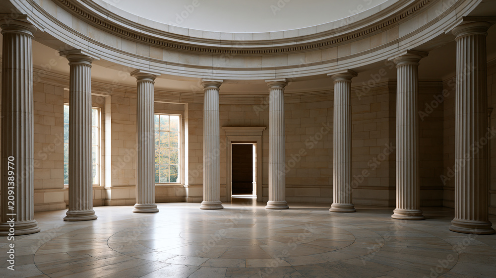 Fototapeta premium Grand architectural interior of a classical style museum rotunda and hall, heritage architecture concept, with copy space