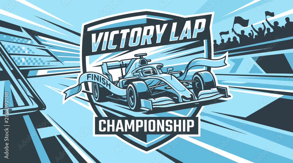 Obraz premium Victory Lap Championship Racing Car With Crowd Celebration