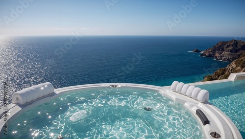 Luxury Infinity Pool With Ocean View at Sunset in a Coastal City