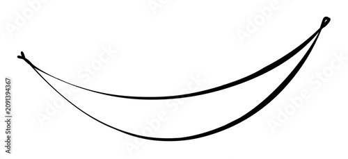 Fine line hammock vector icon, minimalist curved hanging bed illustration for beach leisure, summer relaxation, tropical travel, quiet vacation rest, resort maps, camping signage, and airy graphics