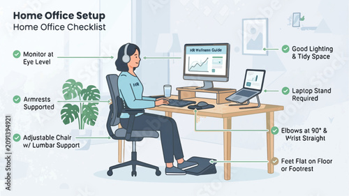Home Office Ergonomic Setup Checklist Vector Illustration Guide