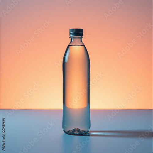 Bottle of clean transparent water on color